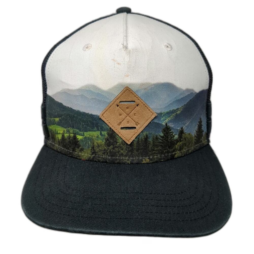 Art Class Trucker Hat Black White One Size Mountain Landscape Mesh Snapback